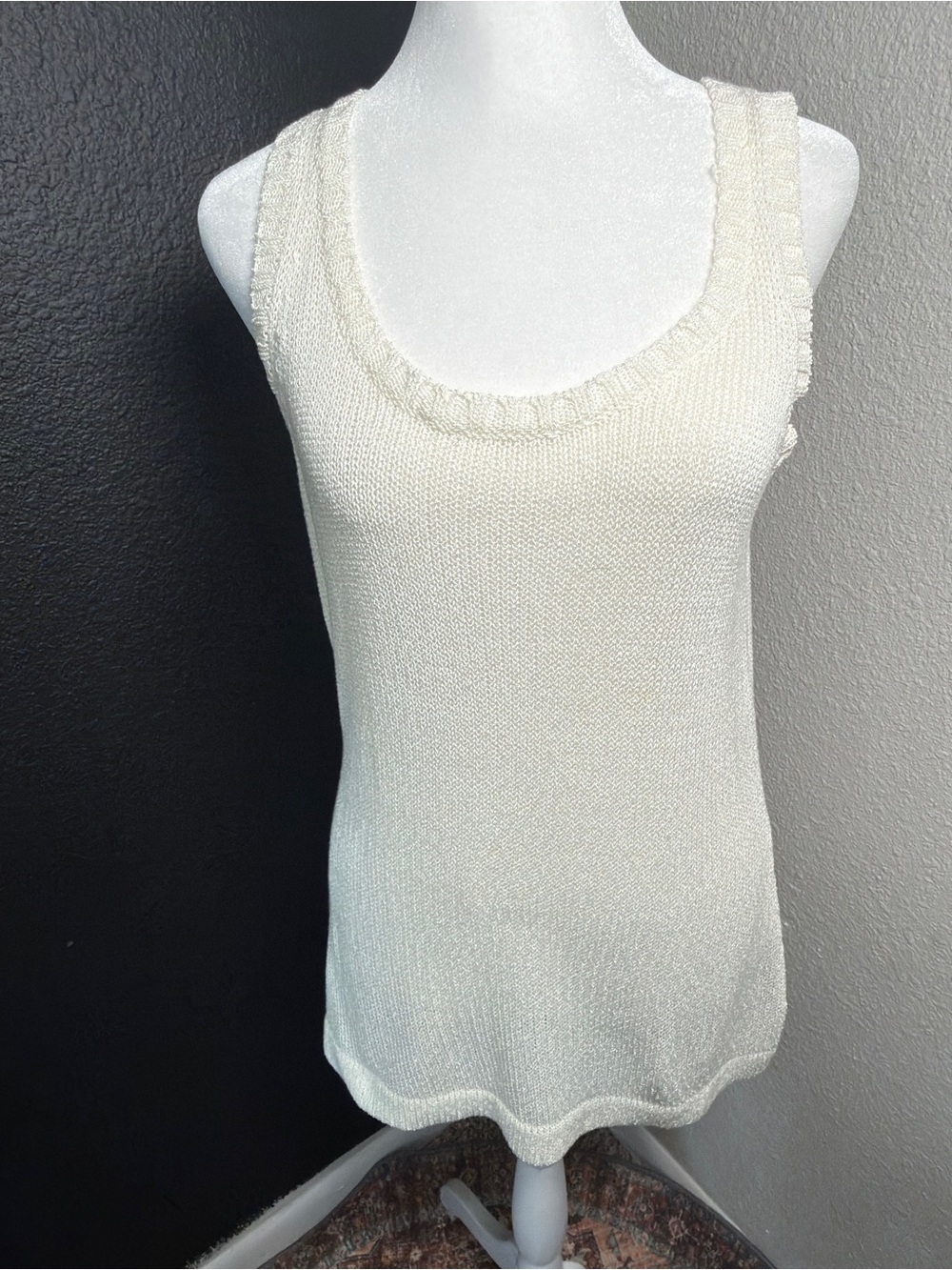 Joan Vass Cream Scoop Neck Knit Tank